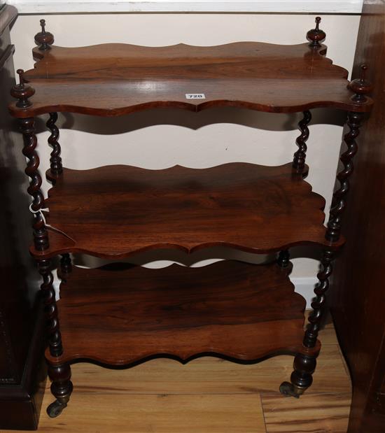 A Victorian rosewood three-tier whatnot, W.61cms